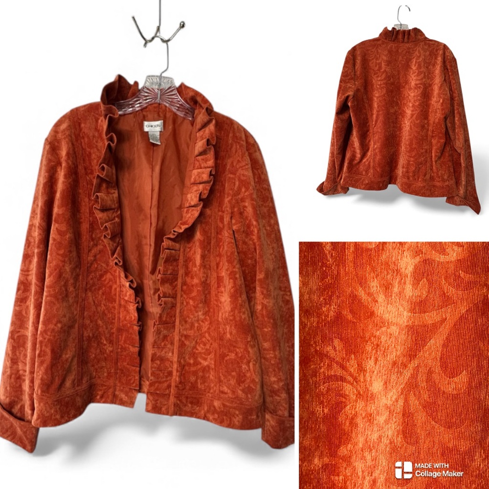 Chico's Rust Orange Ruffled Suede Jacket - Picture 4 of 9